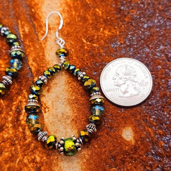 Dichroic Glass Crystal Bead Sterling Teardrop Artisan Earrings - Picture 8 of 10